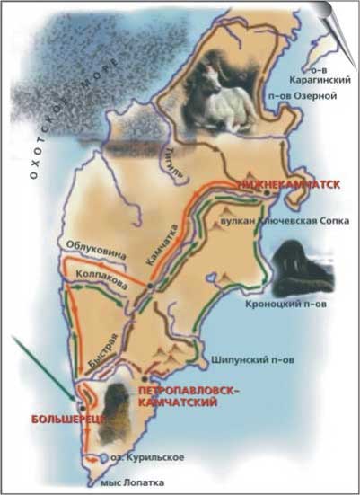 Карта-схема маршрутов С. Крашенинникова в 1737–1741 годах