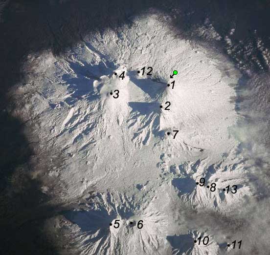 Вулканы Ключевской группы на снимке из космоса (интерактивная карта)